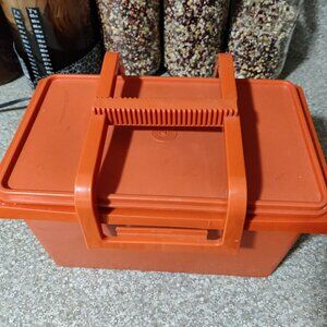 Vintage Orange Tupperware Handled Storage Box and Large Servalier